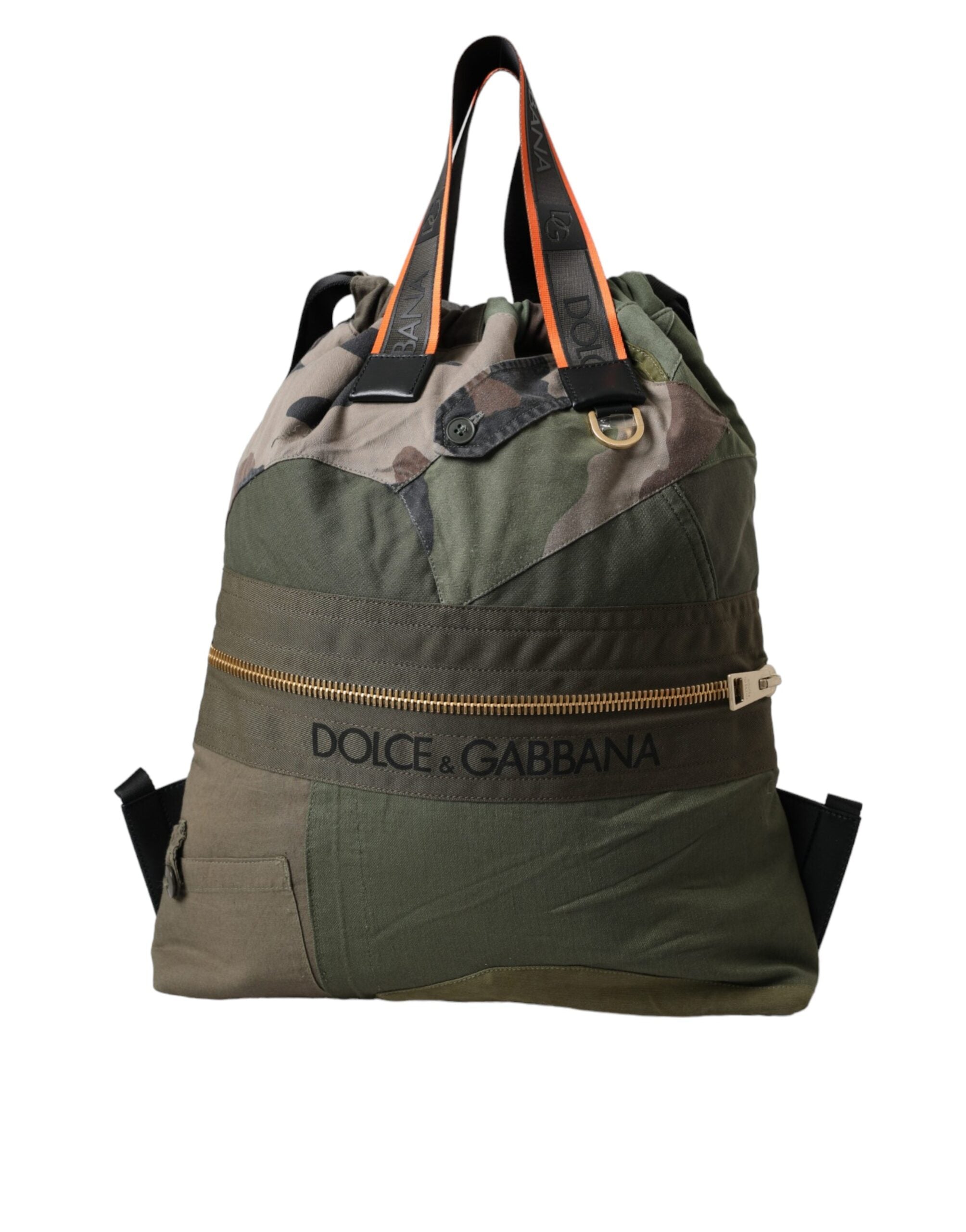 Military green patchwork backpack bag