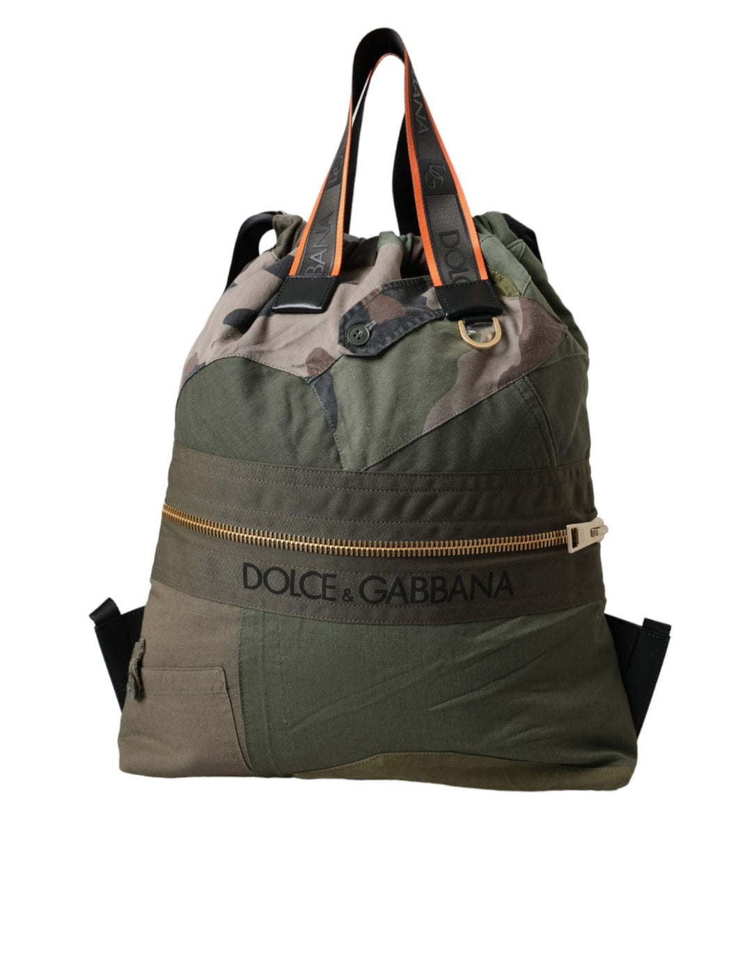 Military green patchwork backpack bag