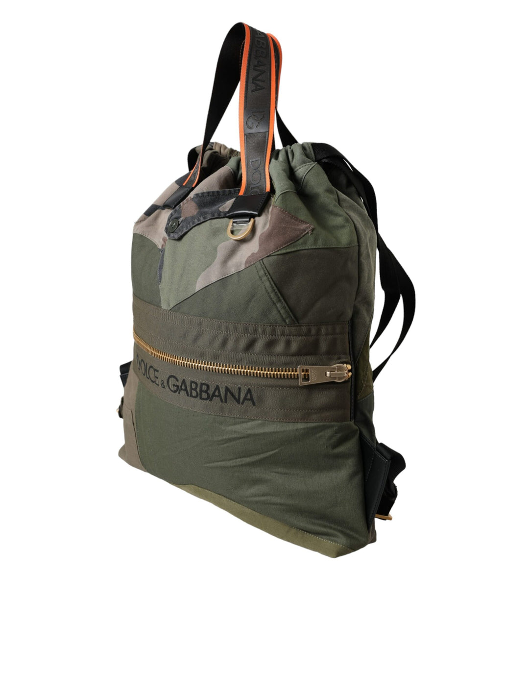 Military green patchwork backpack bag