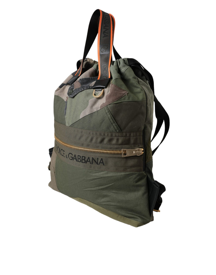 Military green patchwork backpack bag