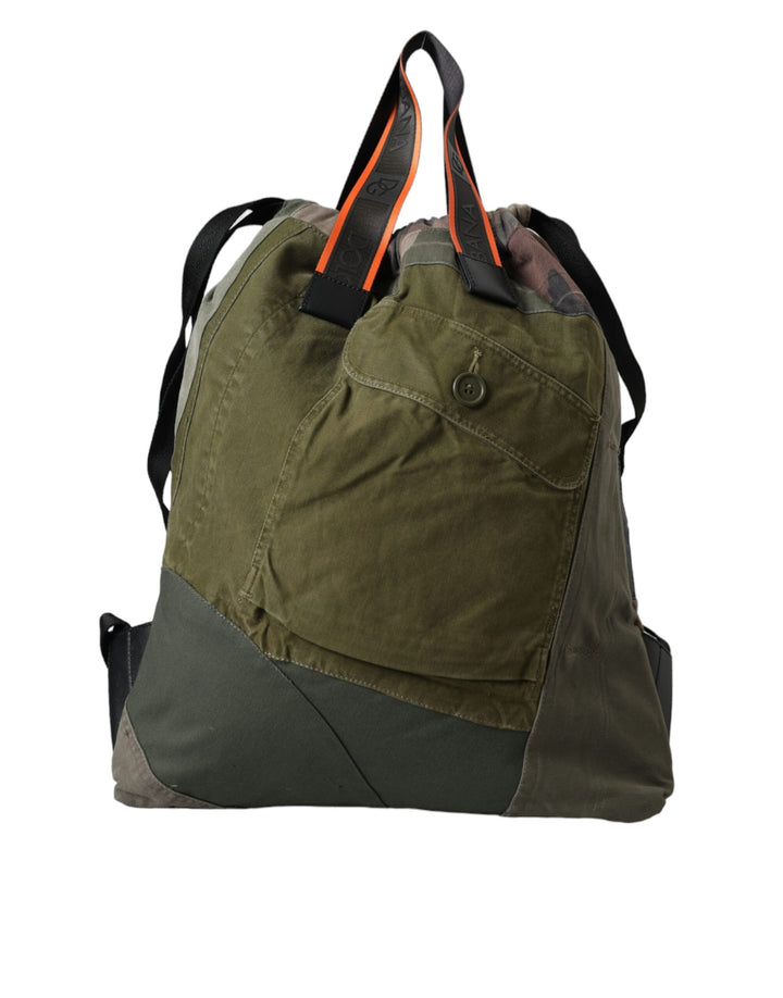 Military green patchwork backpack bag