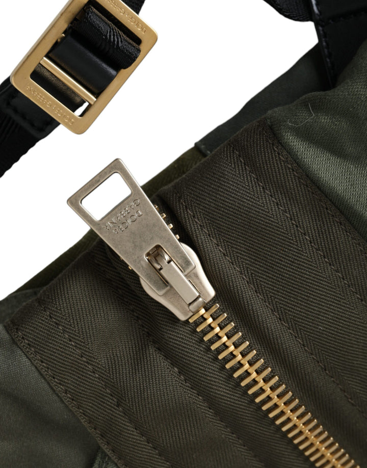 Military green patchwork backpack bag