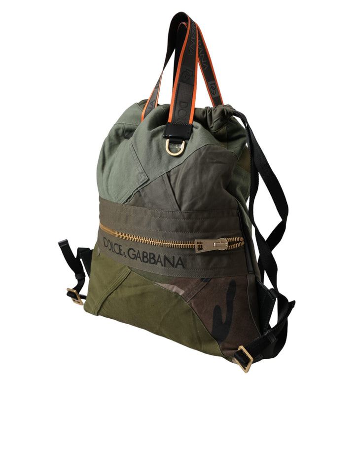 Military green patchwork backpack bag