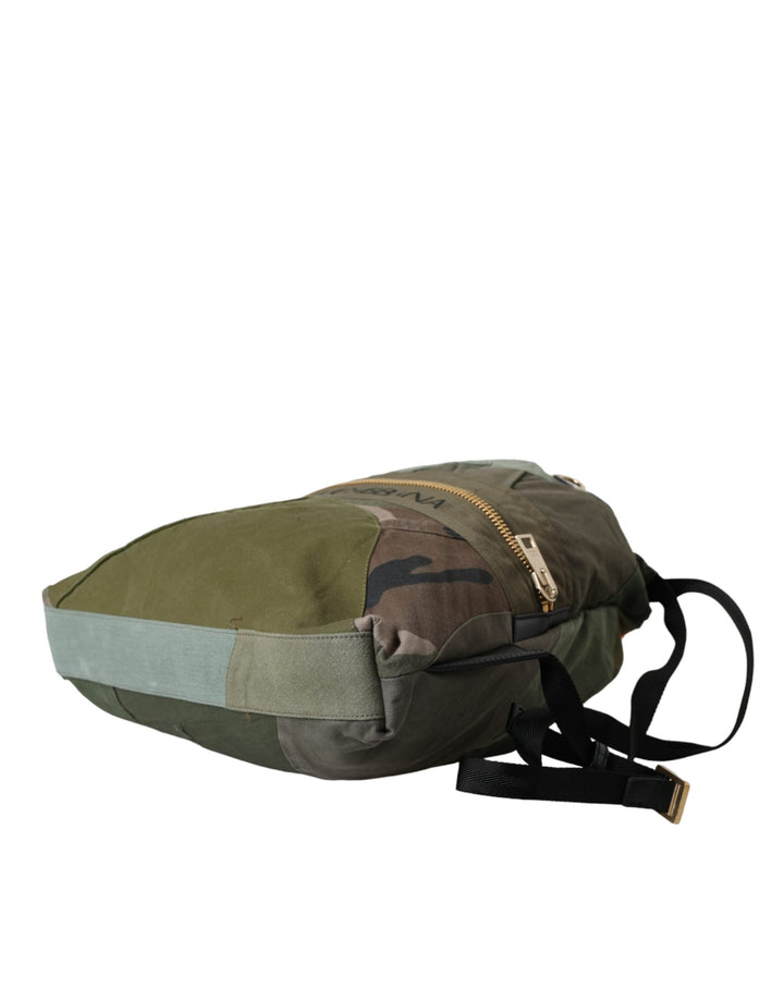 Military green patchwork backpack bag