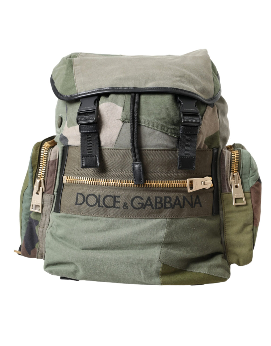Military green patchwork backpack bag
