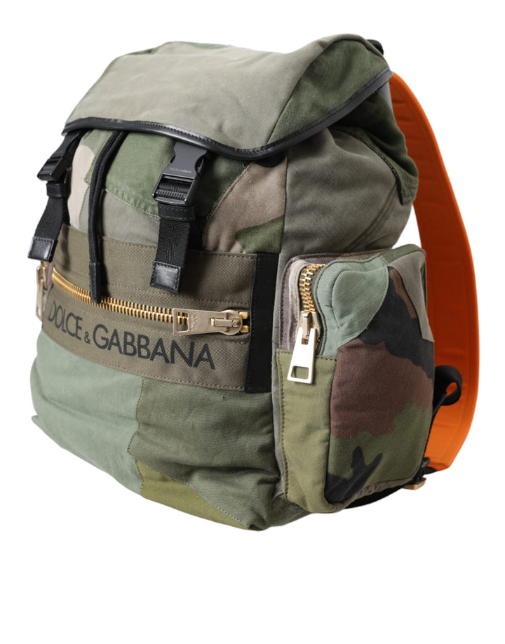 Military green patchwork backpack bag