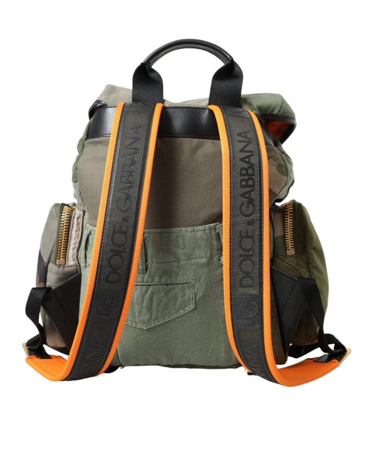 Military green patchwork backpack bag