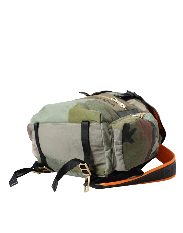 Military green patchwork backpack bag