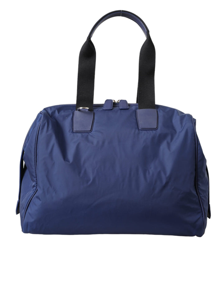 Blue nylon calfskin hand-shoulder duffel bag