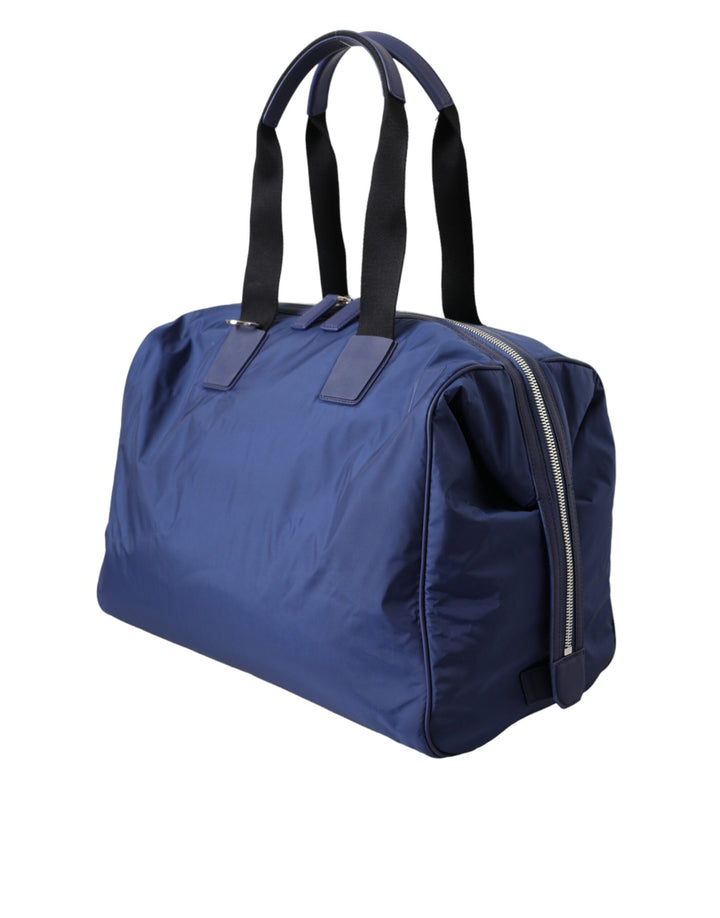 Blue nylon calfskin hand-shoulder duffel bag