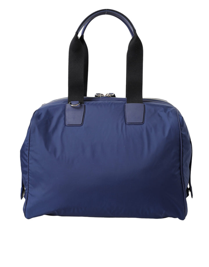 Blue nylon calfskin hand-shoulder duffel bag