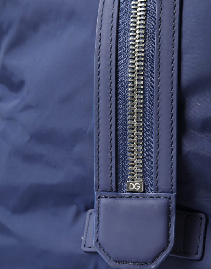 Blue nylon calfskin hand-shoulder duffel bag