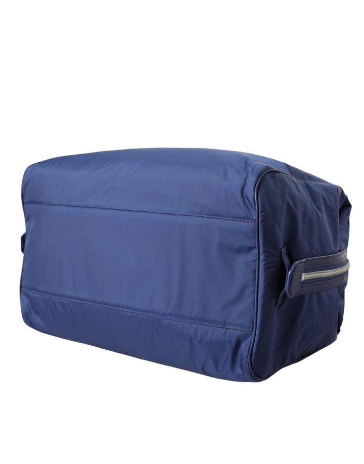 Blue nylon calfskin hand-shoulder duffel bag