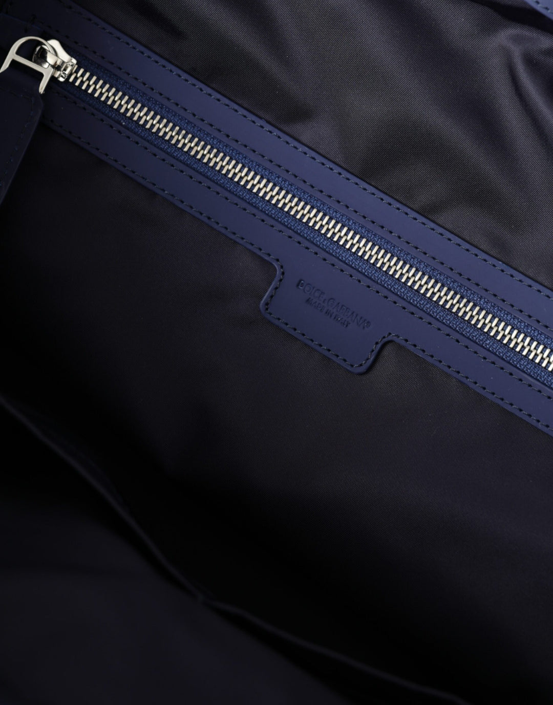 Blue nylon calfskin hand-shoulder duffel bag