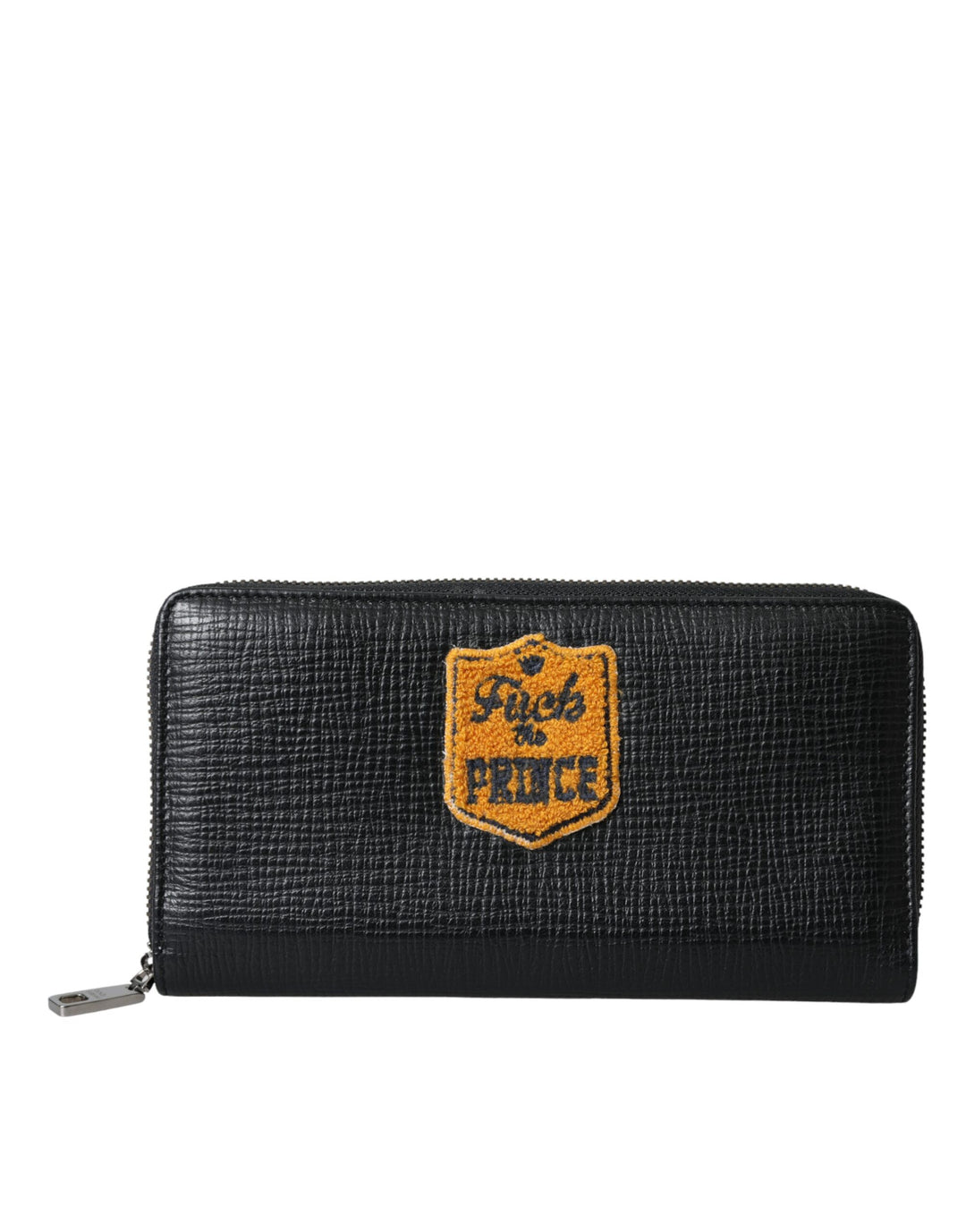 Schwarzes Leder Logo Patch Zip Around Continental Brieftasche