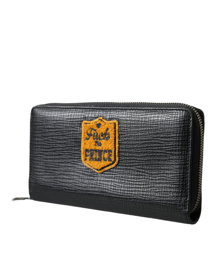 Schwarzes Leder Logo Patch Zip Around Continental Brieftasche