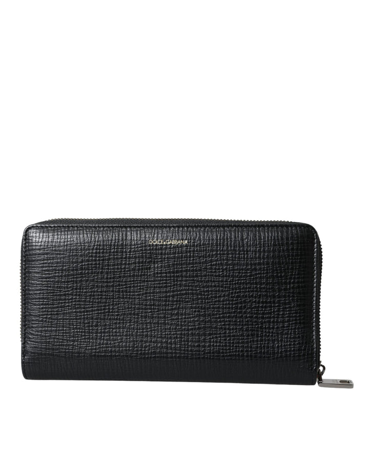 Schwarzes Leder Logo Patch Zip Around Continental Brieftasche