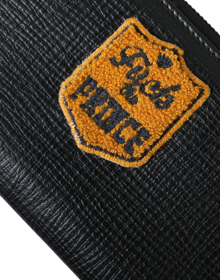 Schwarzes Leder Logo Patch Zip Around Continental Brieftasche
