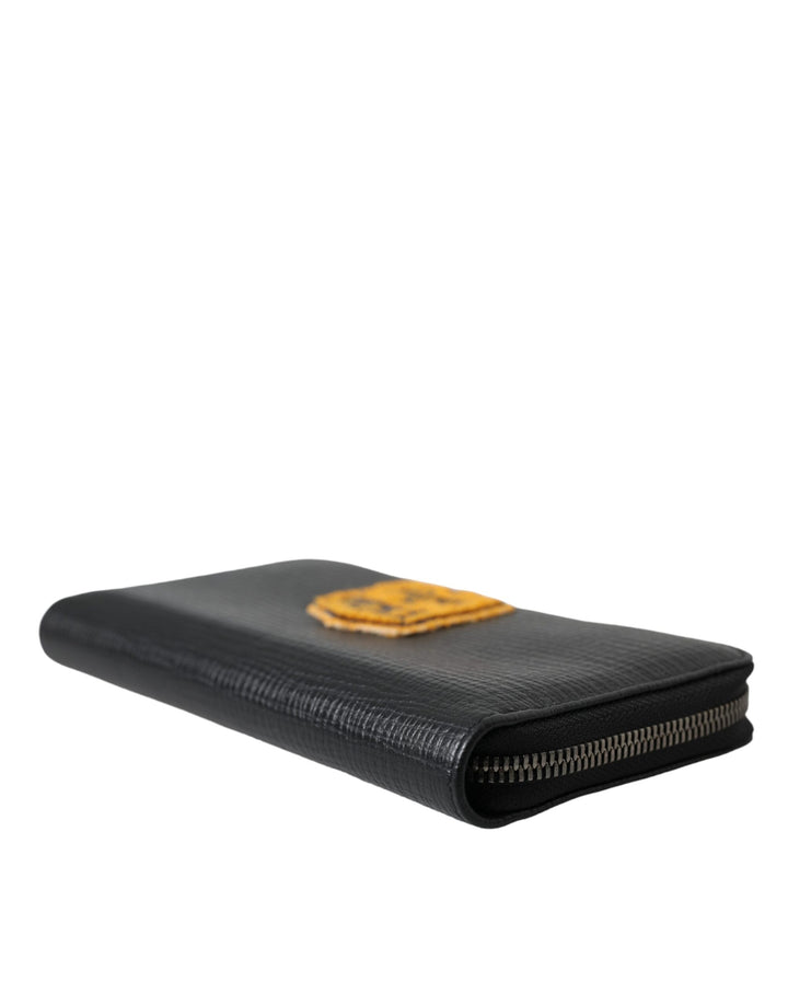 Schwarzes Leder Logo Patch Zip Around Continental Brieftasche