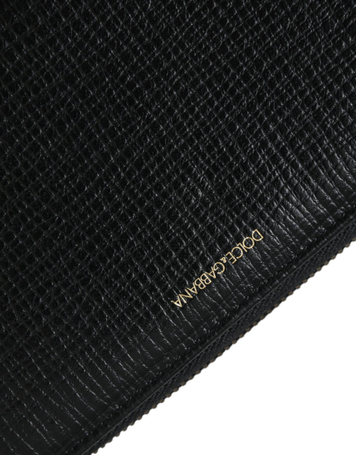 Schwarzes Leder Logo Patch Zip Around Continental Brieftasche