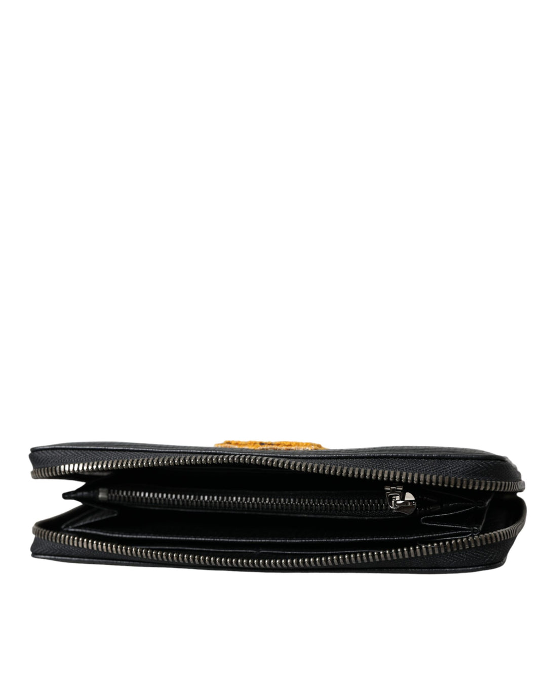 Schwarzes Leder Logo Patch Zip Around Continental Brieftasche