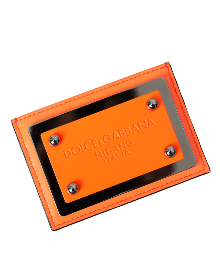Orange Schwarz Leder Logo Plaque Kartenhalter Brieftasche