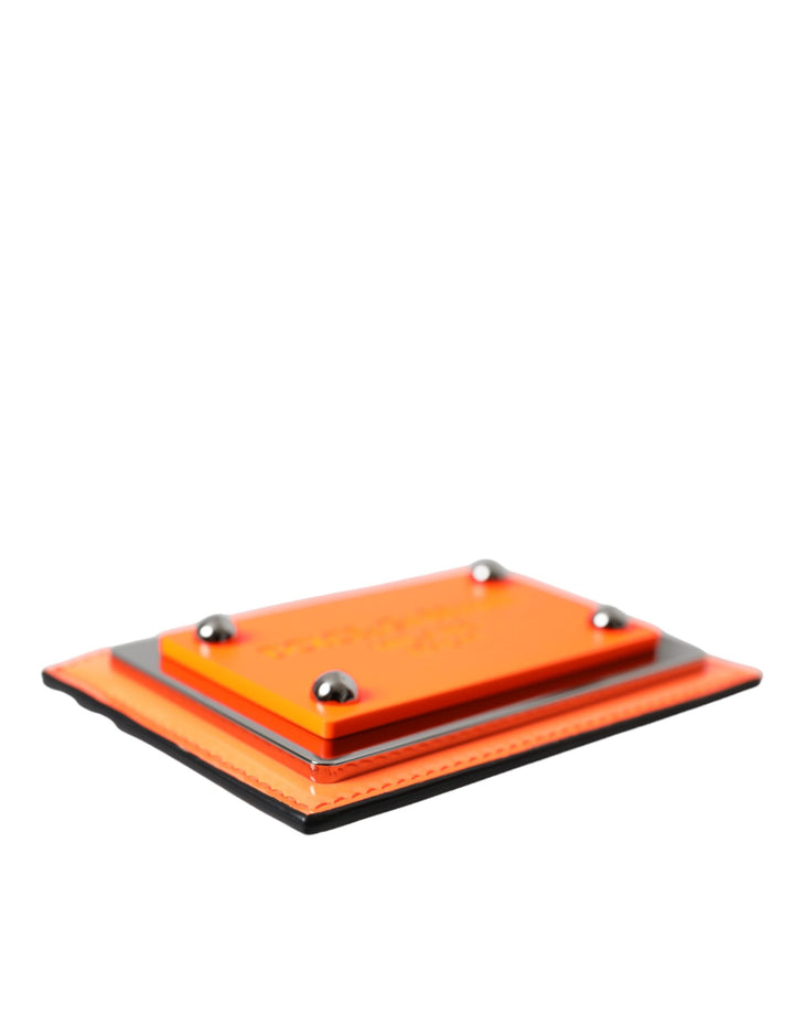 Orange Schwarz Leder Logo Plaque Kartenhalter Brieftasche