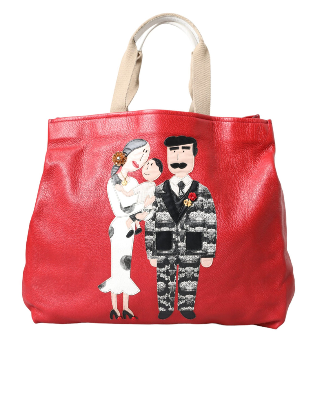 Red Leather #DGFamily Patch Tote Bag