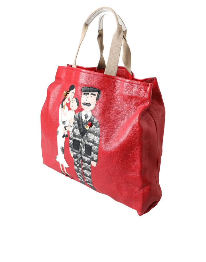 Red Leather #DGFamily Patch Tote Bag