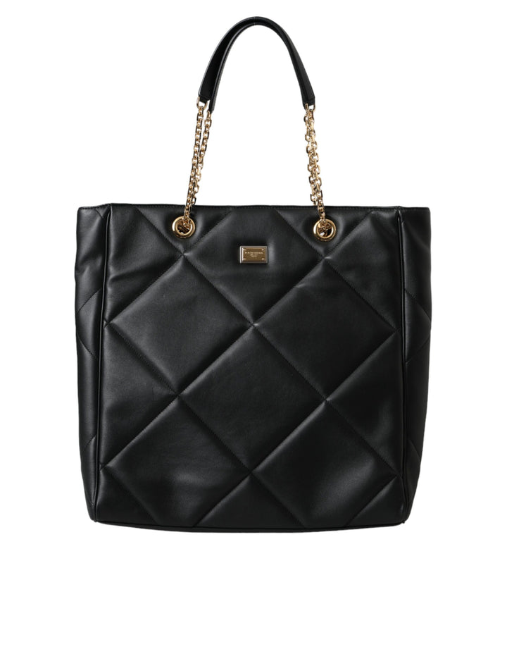 Black leather JUNGLE quilted tote bag