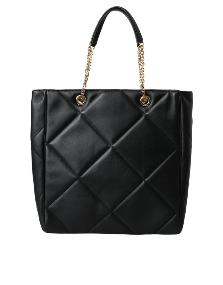 Black leather JUNGLE quilted tote bag