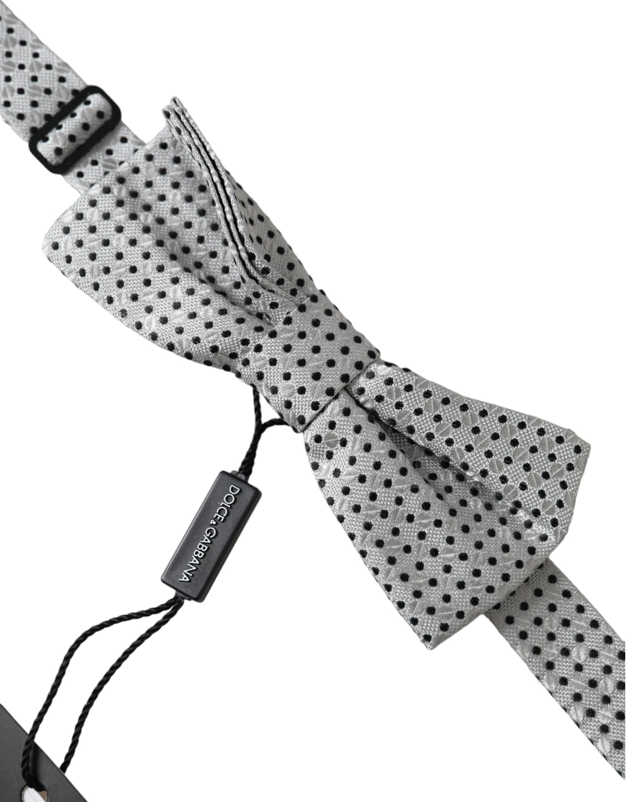 Grey Silk Polka Dot Adjustable Neck Men Papillon Bow Tie
