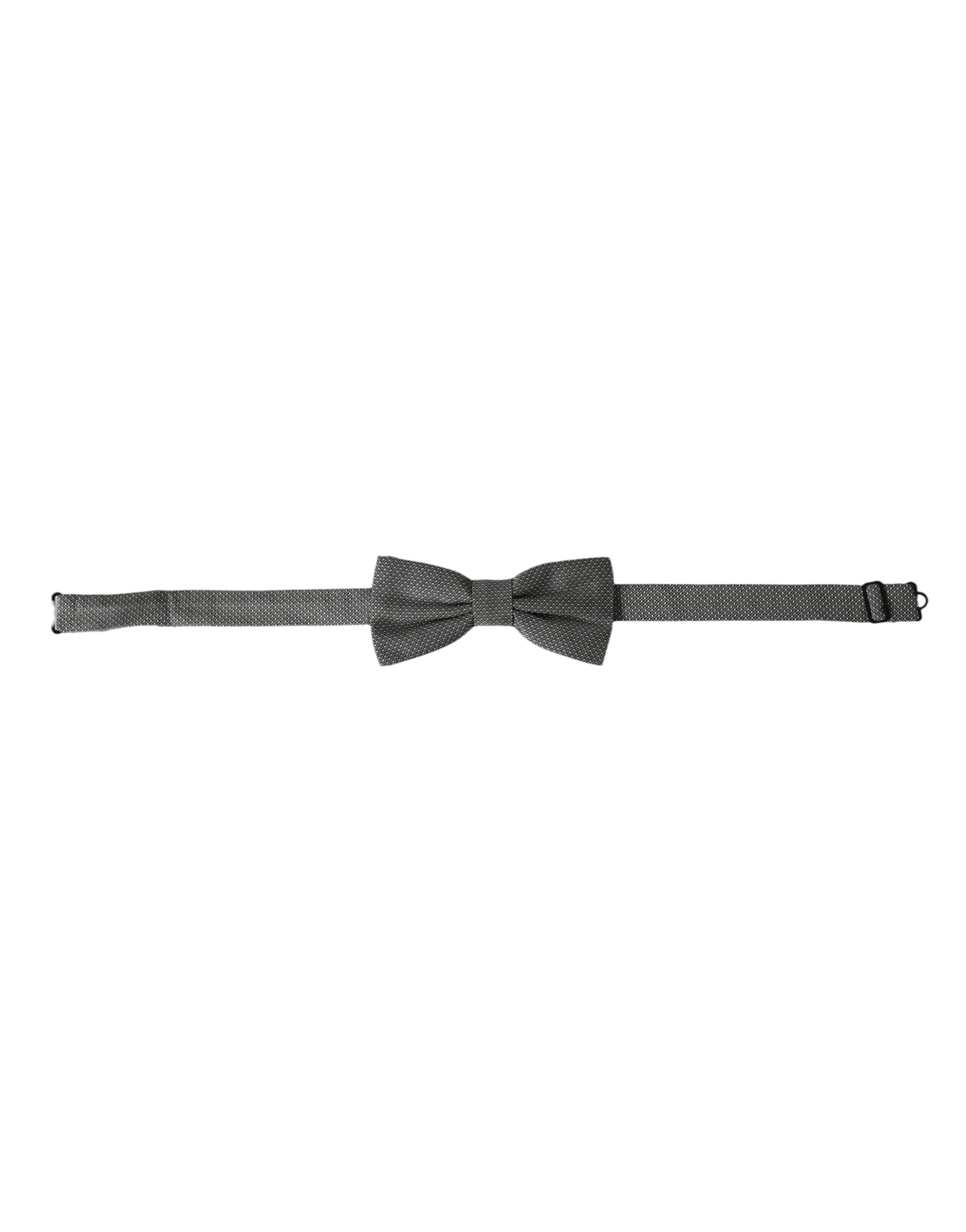 Grey silk patterned adjustable neck men's papillon bow tie