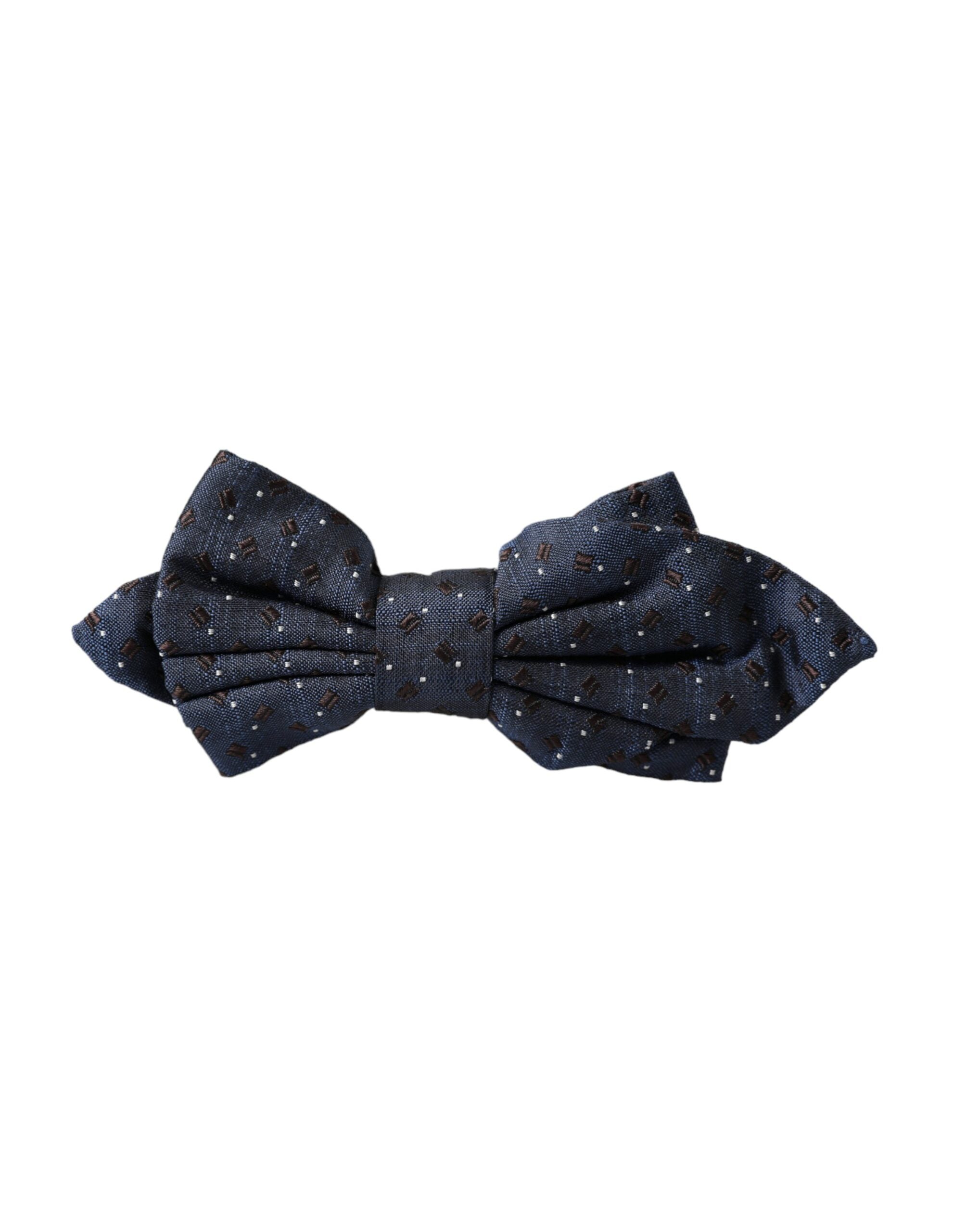Navy blue patterned silk bow tie, adjustable, men's papillon bow tie