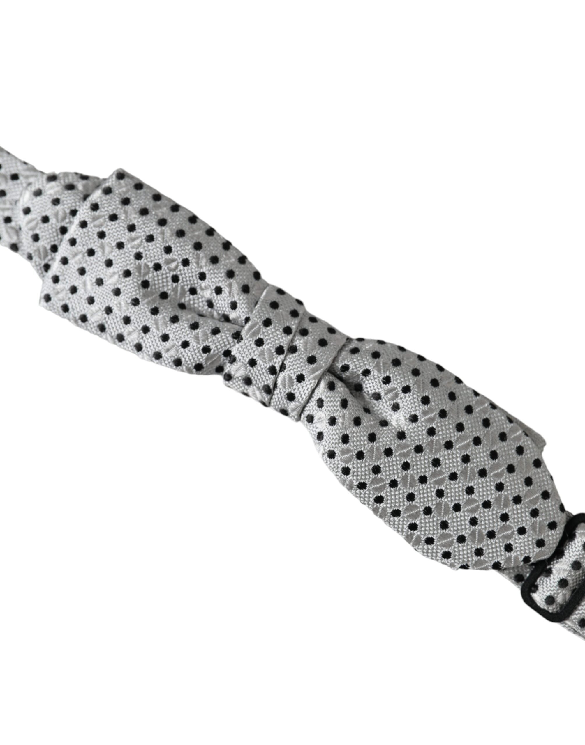 Grey Silk Polka Dot Adjustable Neck Men Papillon Bow Tie