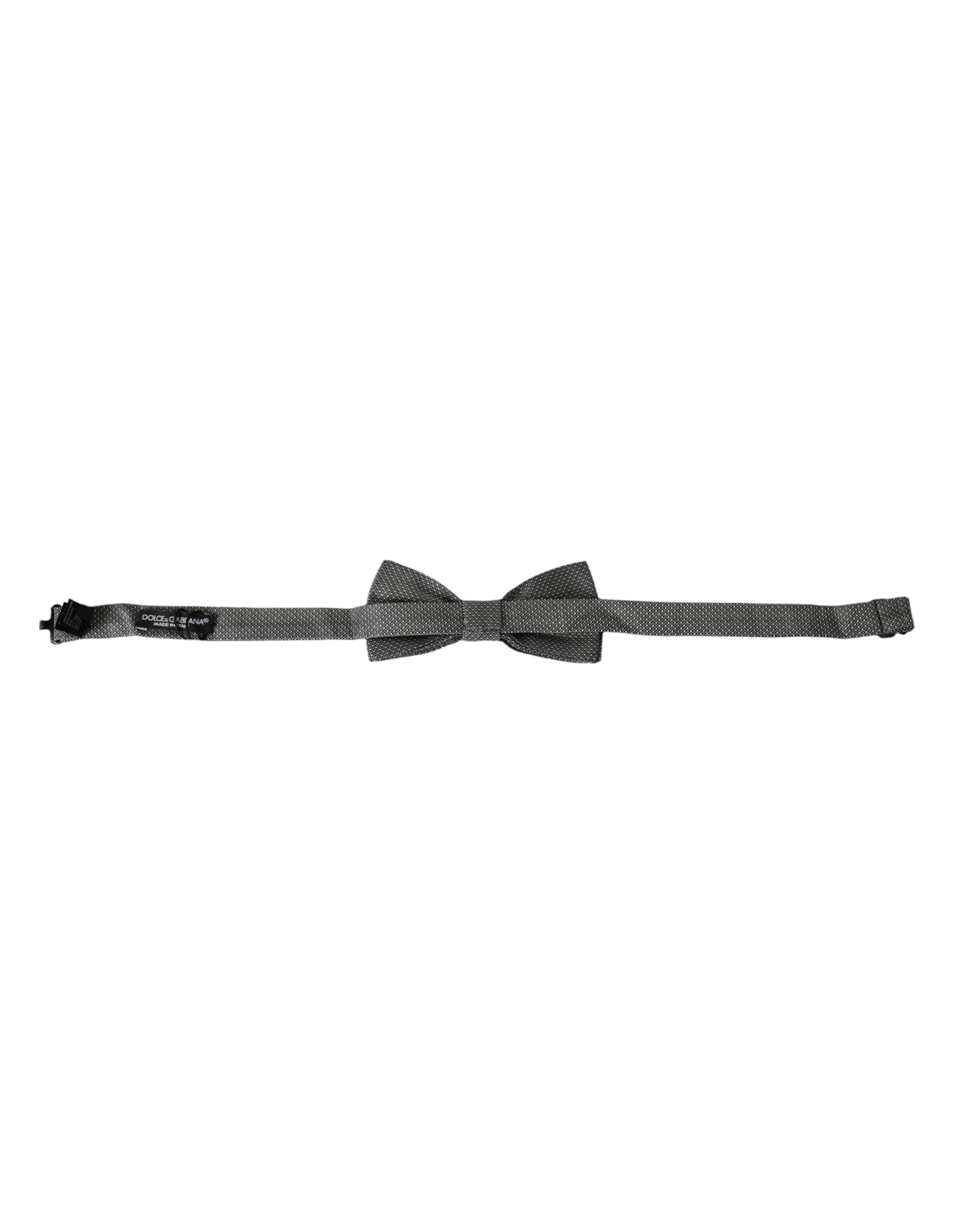 Grey silk patterned adjustable neck men's bow tie