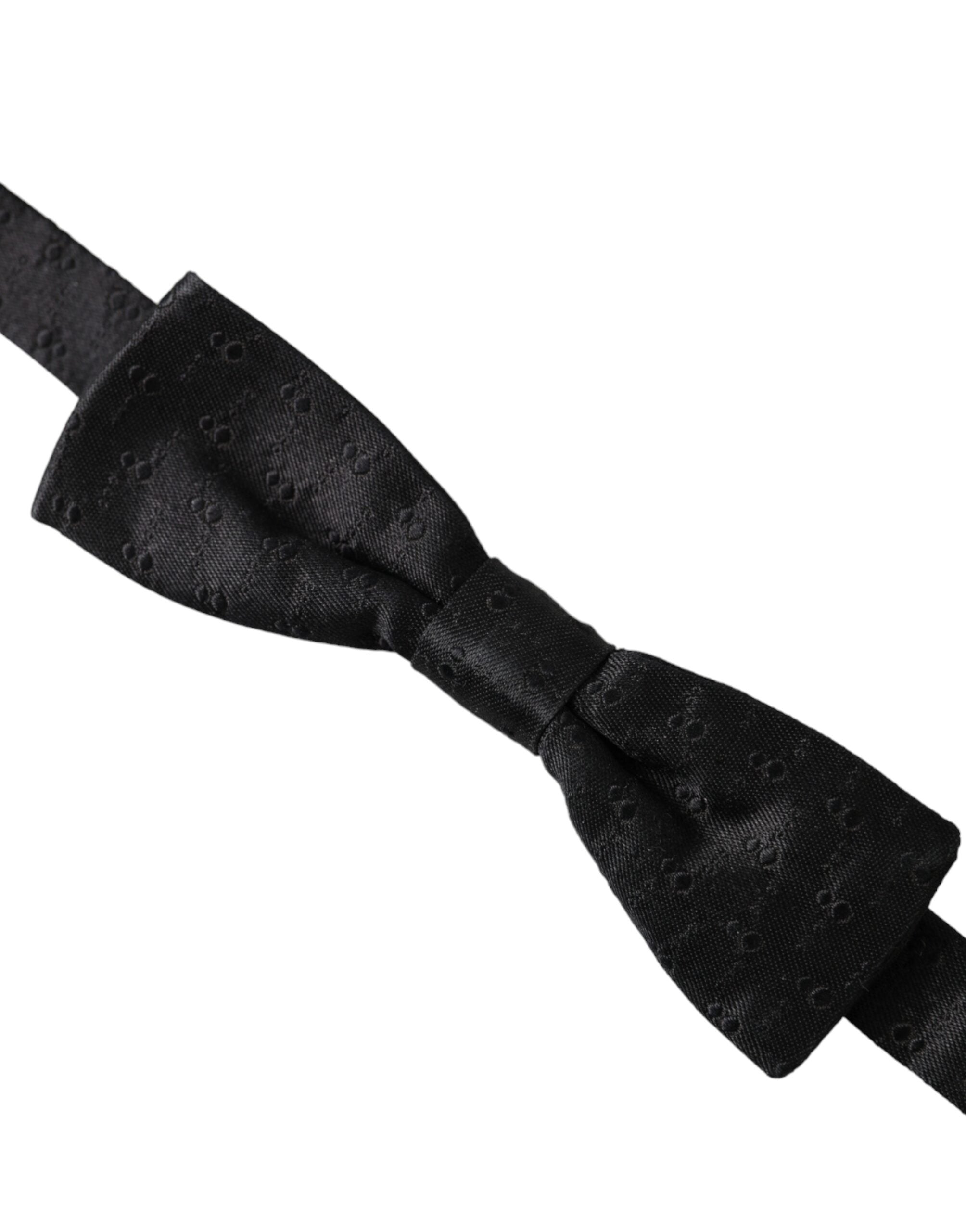 Black silk patterned adjustable neck men's bow tie
