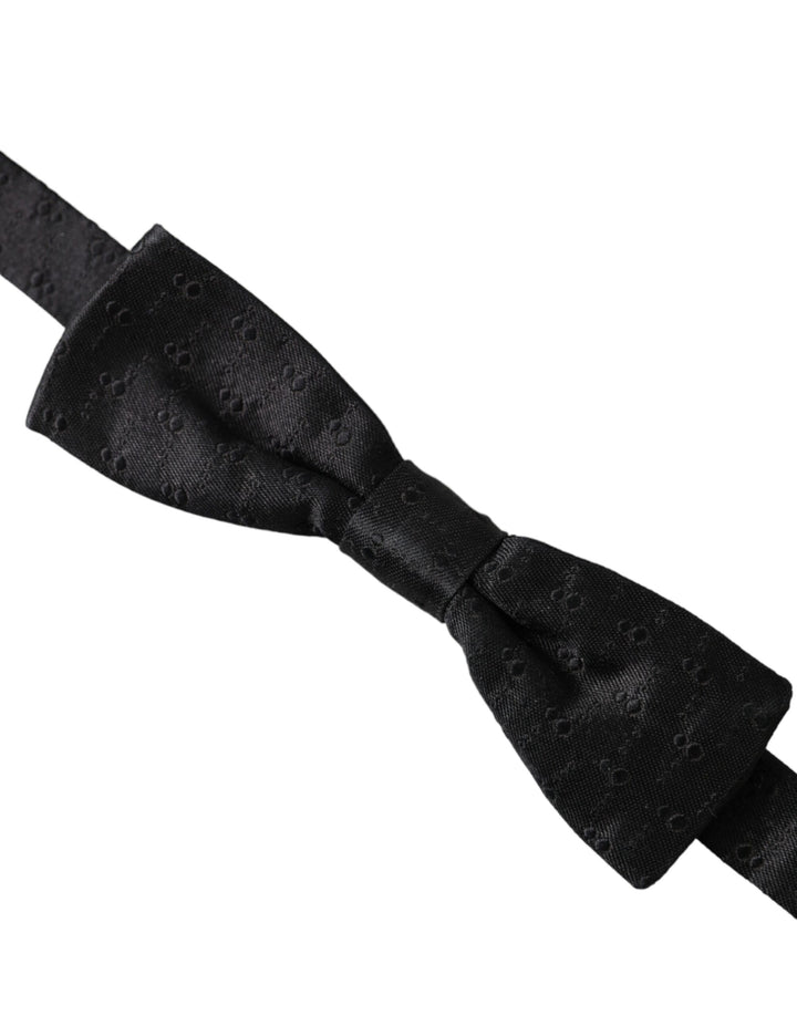 Black silk patterned adjustable neck men's bow tie
