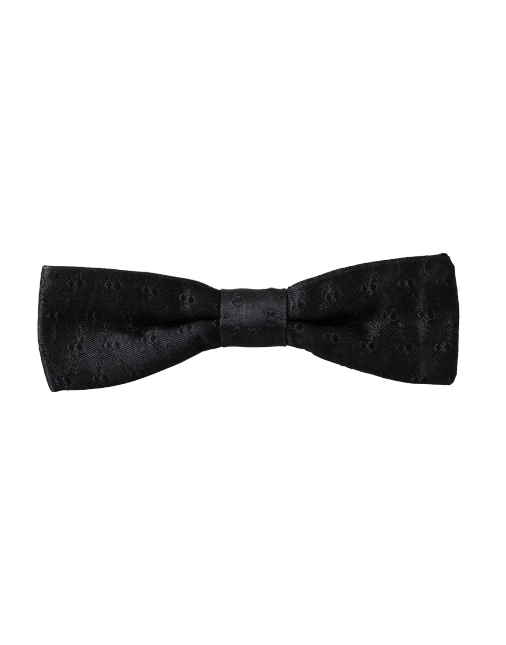 Black silk patterned adjustable neck men's bow tie