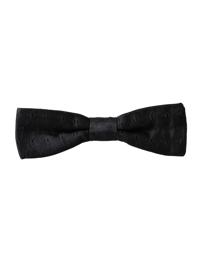 Black silk patterned adjustable neck men's bow tie