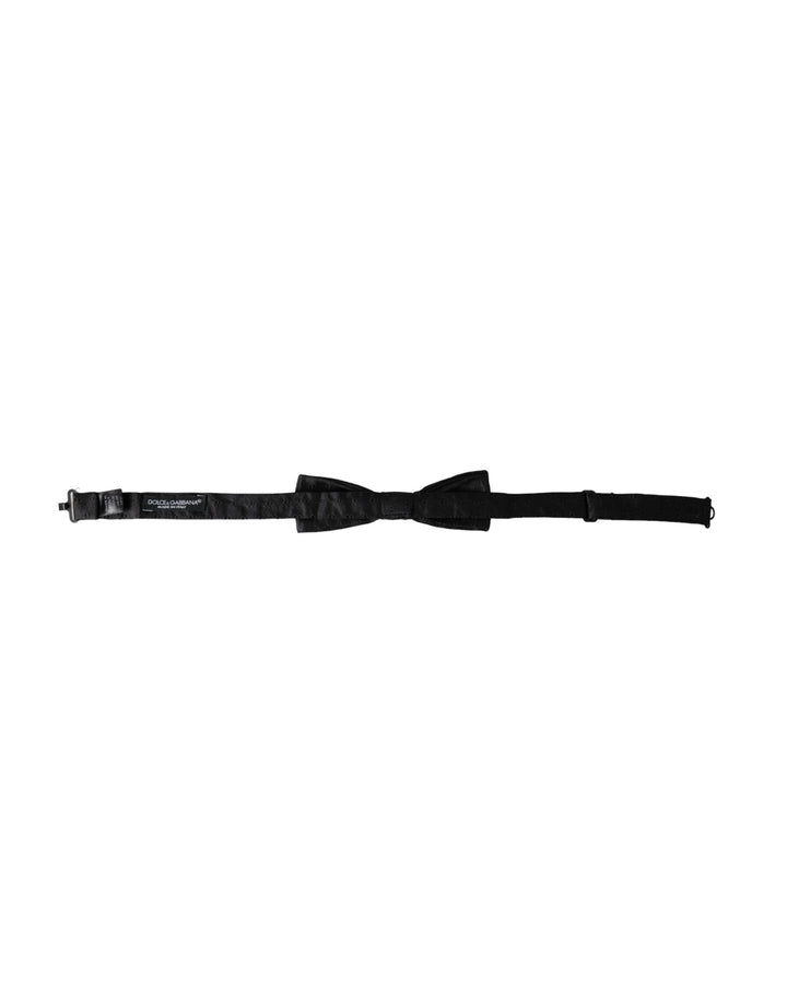Black silk patterned adjustable neck men's bow tie