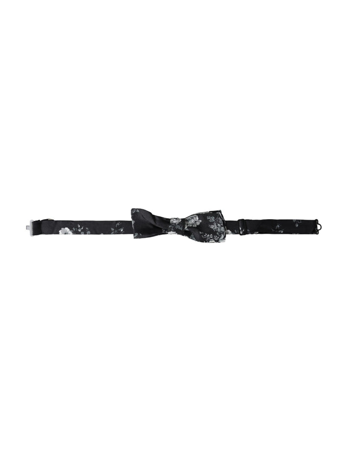 Black floral fantasy adjustable neck men bow tie