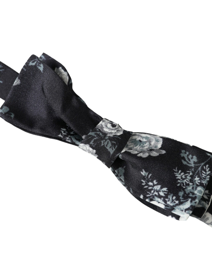 Black floral fantasy adjustable neck men bow tie