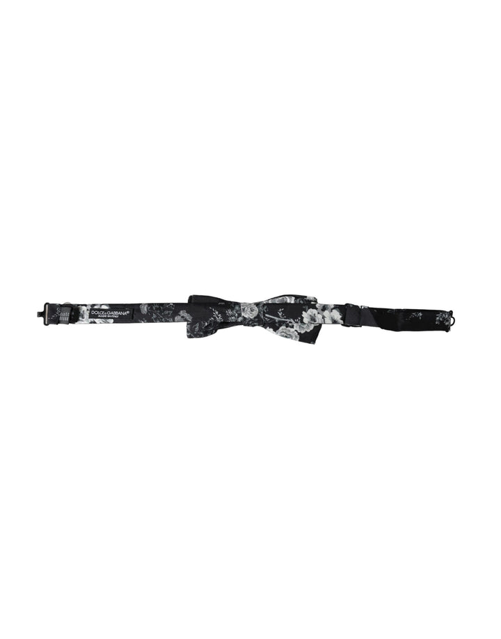 Black floral fantasy adjustable neck men bow tie