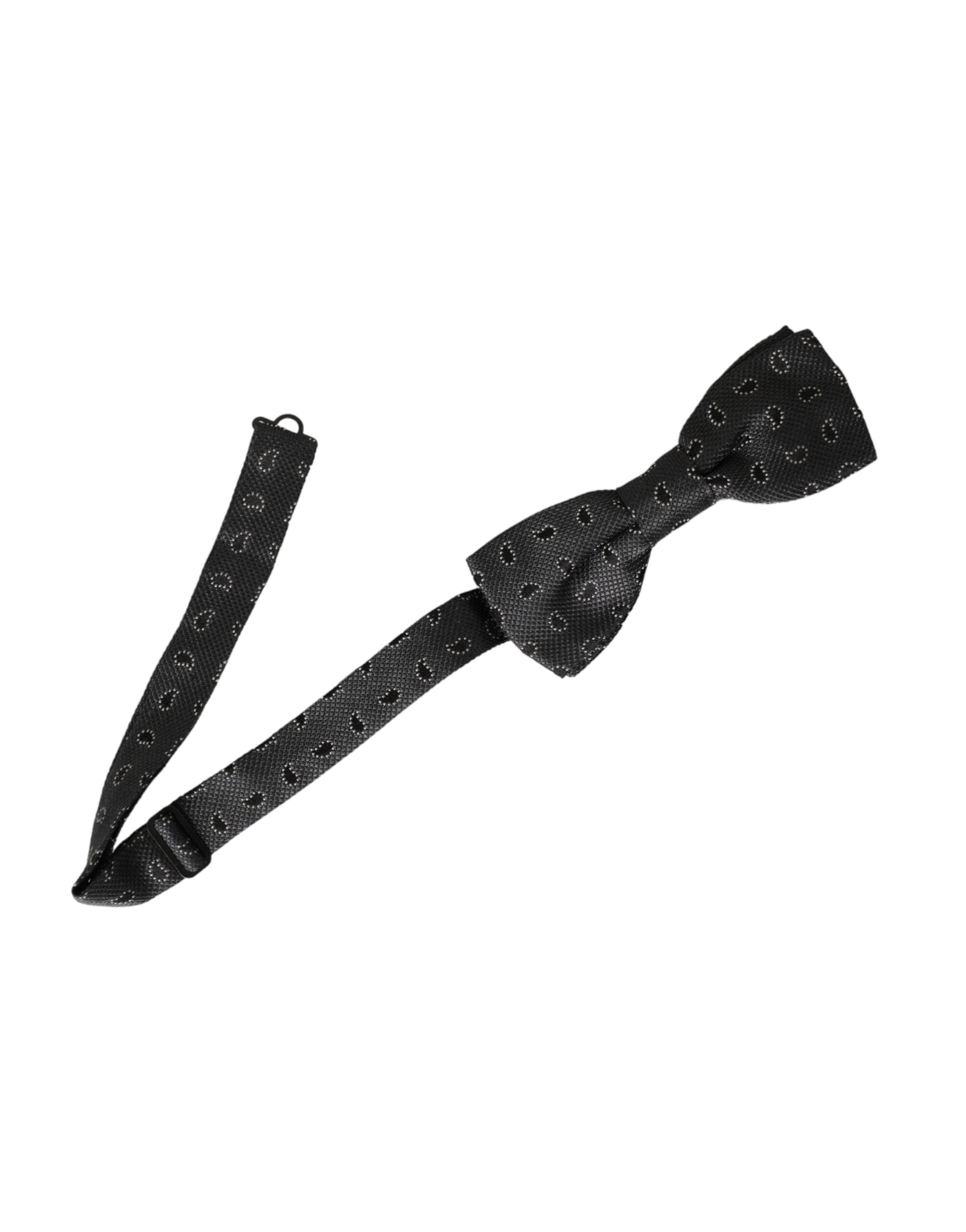 Black silk patterned adjustable neck men's bow tie