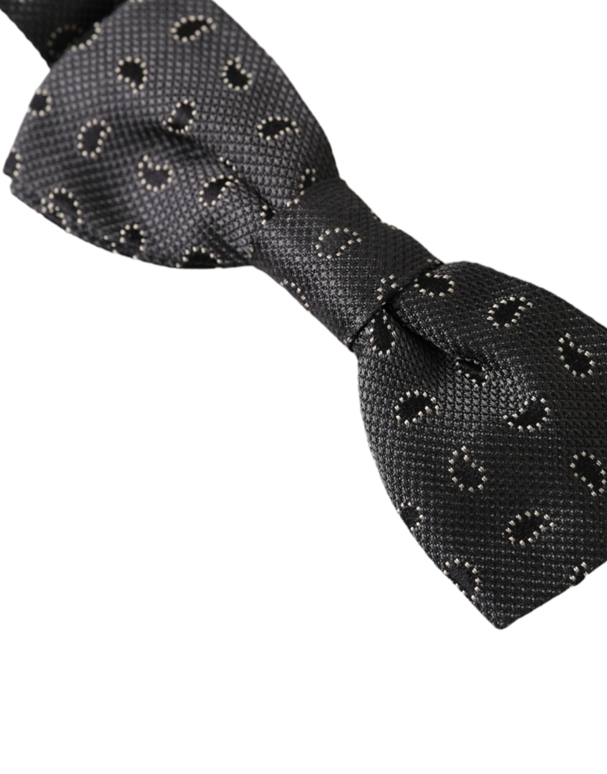 Black silk patterned adjustable neck men's bow tie