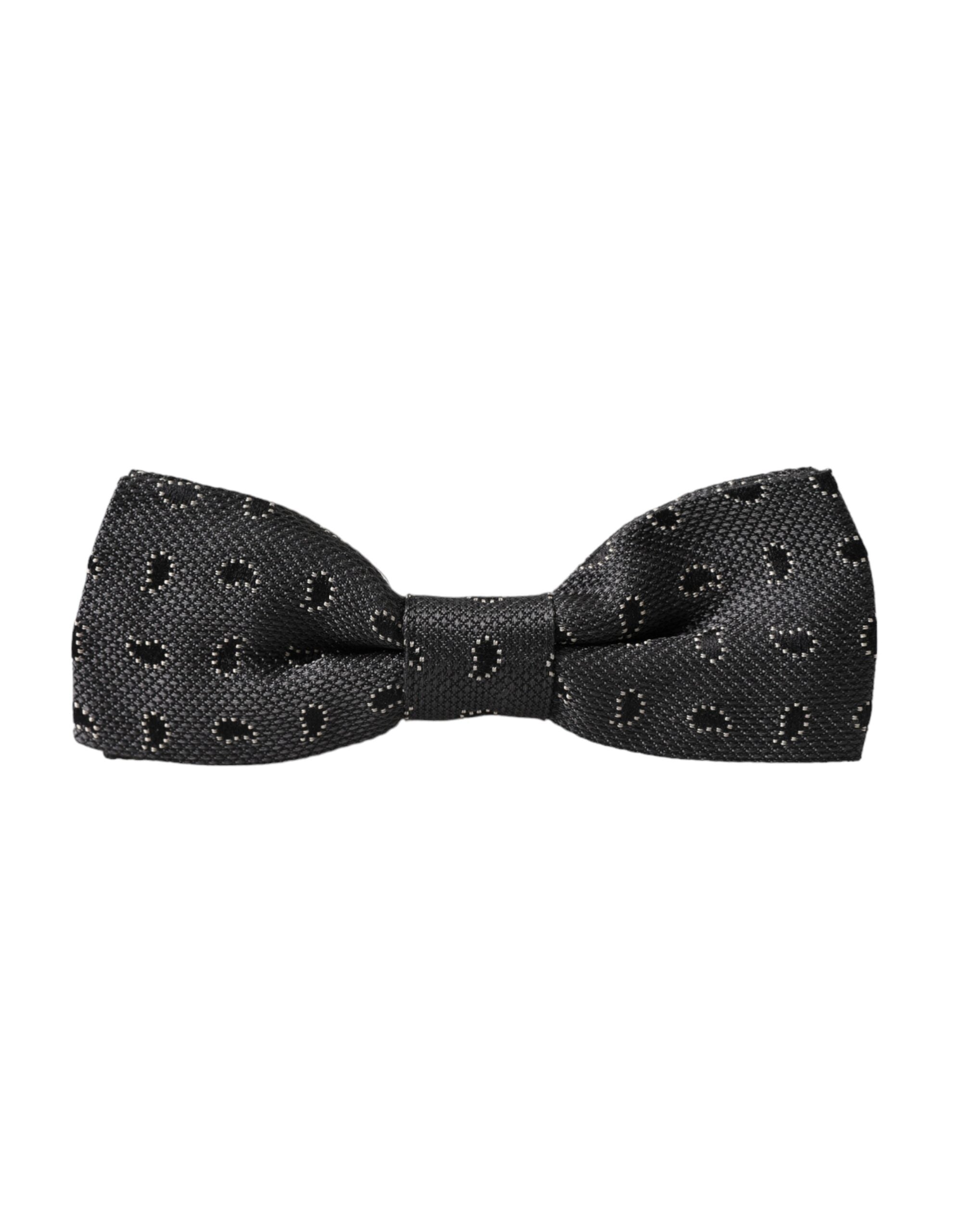 Black silk patterned adjustable neck men's bow tie