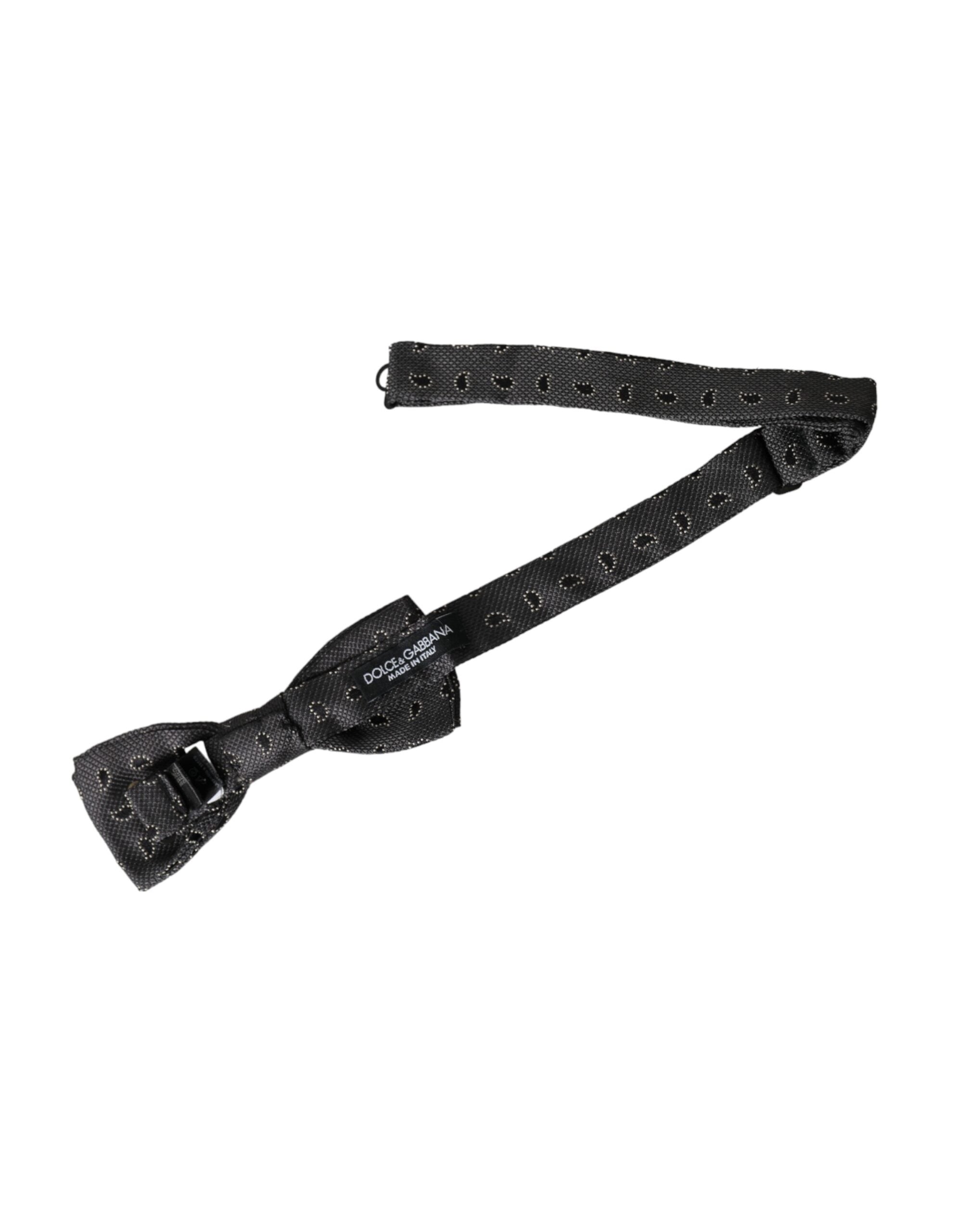 Black silk patterned adjustable neck men's bow tie