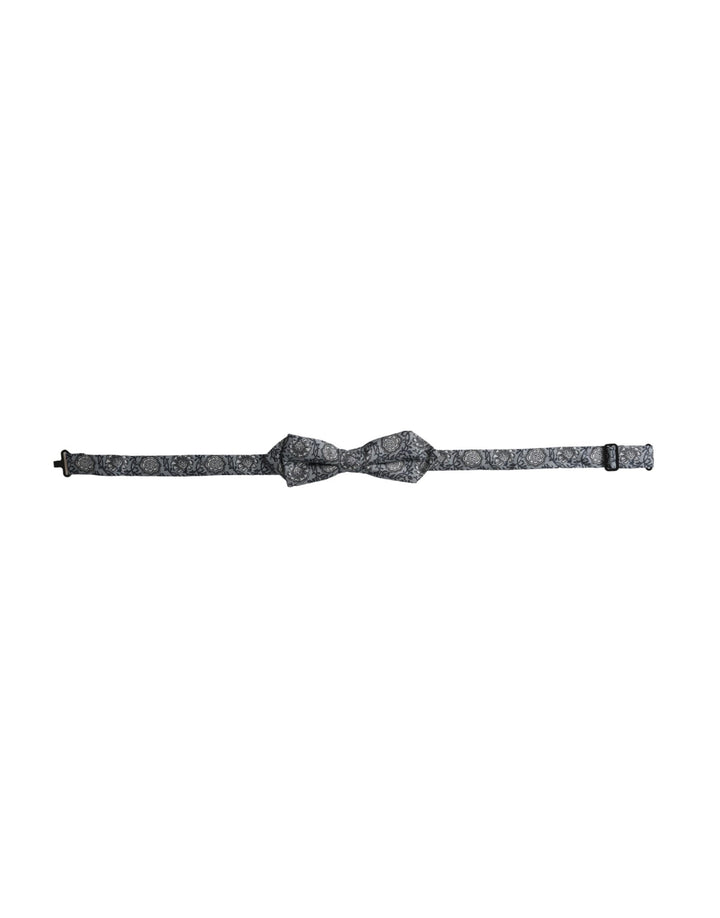 Grey silk patterned adjustable neck men's bow tie