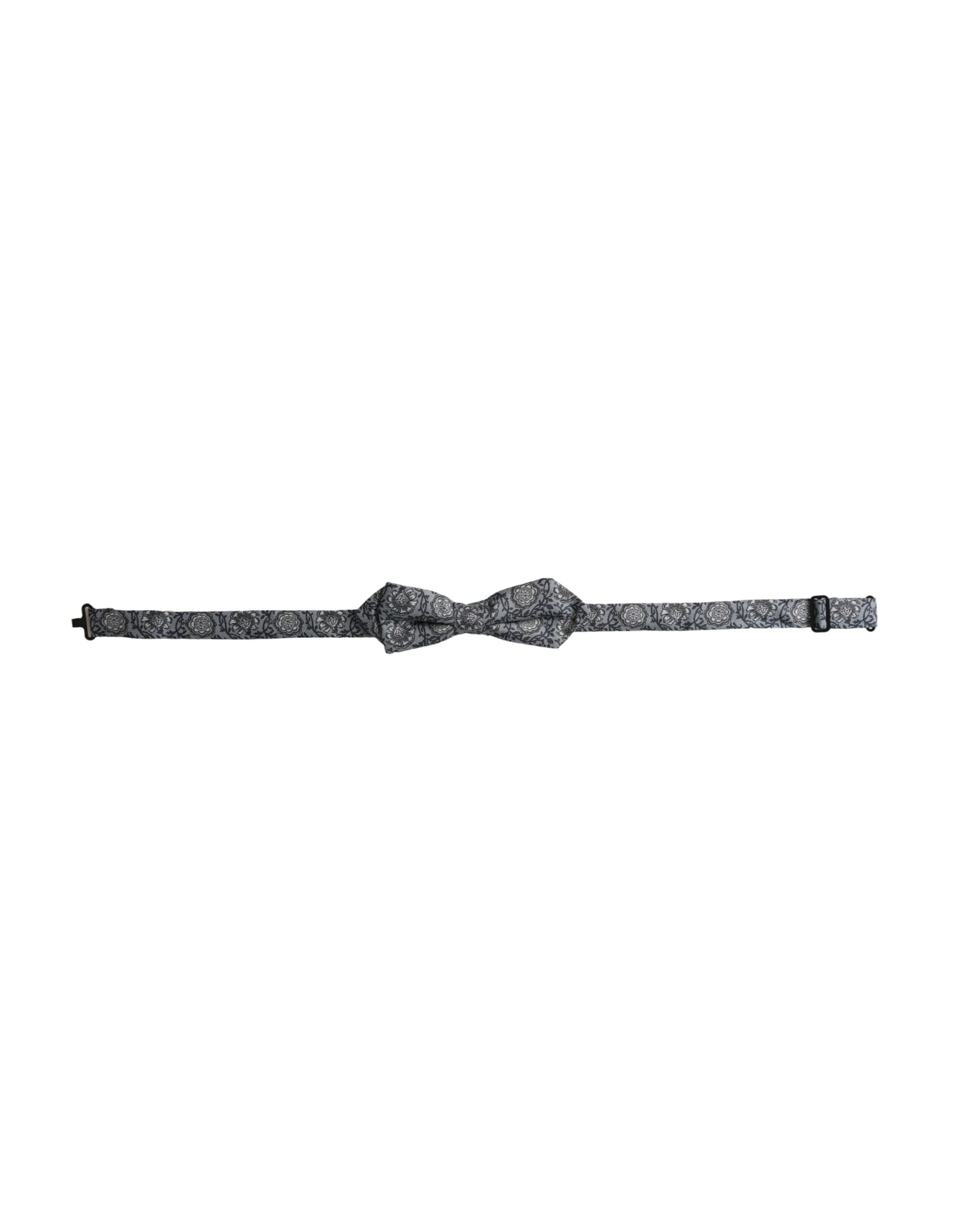 Grey silk patterned adjustable neck men's bow tie